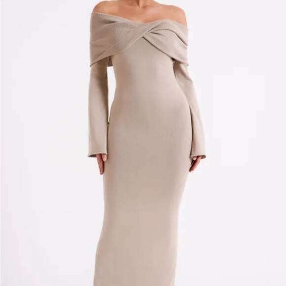 Meshki Dresses & Skirts - Elegant Off-Shoulder Beige Dress